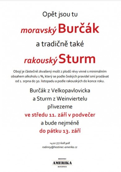 Burčák i Sturm ve středu 11.9.2024 v podvečer!